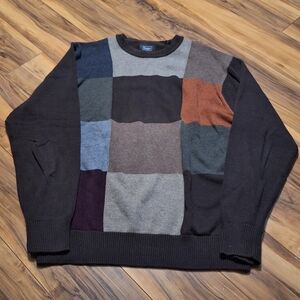 Haggar Mens M Patchwork Sweater Indie Grunge Retro 90s Biggie Preppy Grandpa